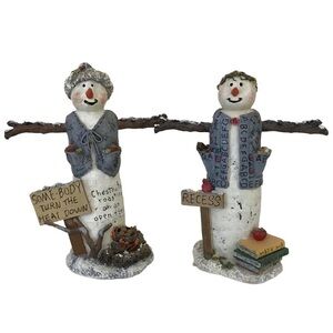 2 Resin Snowmen Figurines Christmas Holiday Home Decor Festive